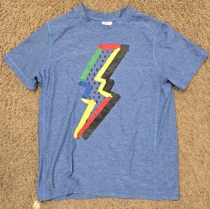 Hanna Andersson Blue Heather Tee with Multicolor Lightning Bolt